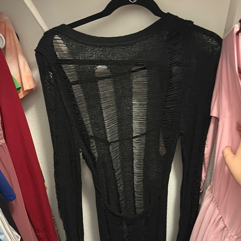 Black Distressed Knit Sweater